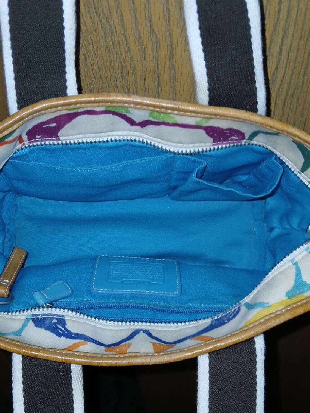 Coach Multicolor Canvas Tote with Blue Straps and Ladybug Charm - Picture 5 of 6